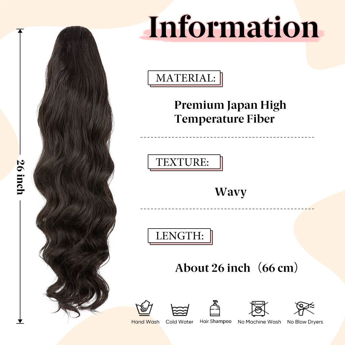 26 Inch Long Synthetic Ponytail Extension Drawstring Hair Extensions Curly Wavy Natural Hairpiece for Women P062 - MONA HAIR 