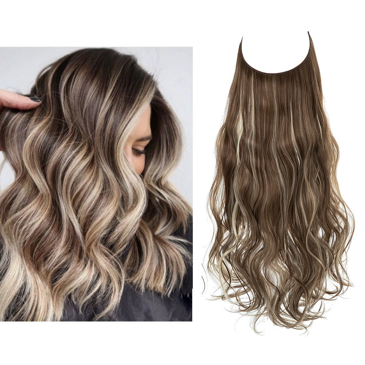 European And American Wig Piece Female Fishline Hair Extension Piece Chemical Fiber Matte High Temperature Silk Long Curly Human Hair - MONA HAIR 