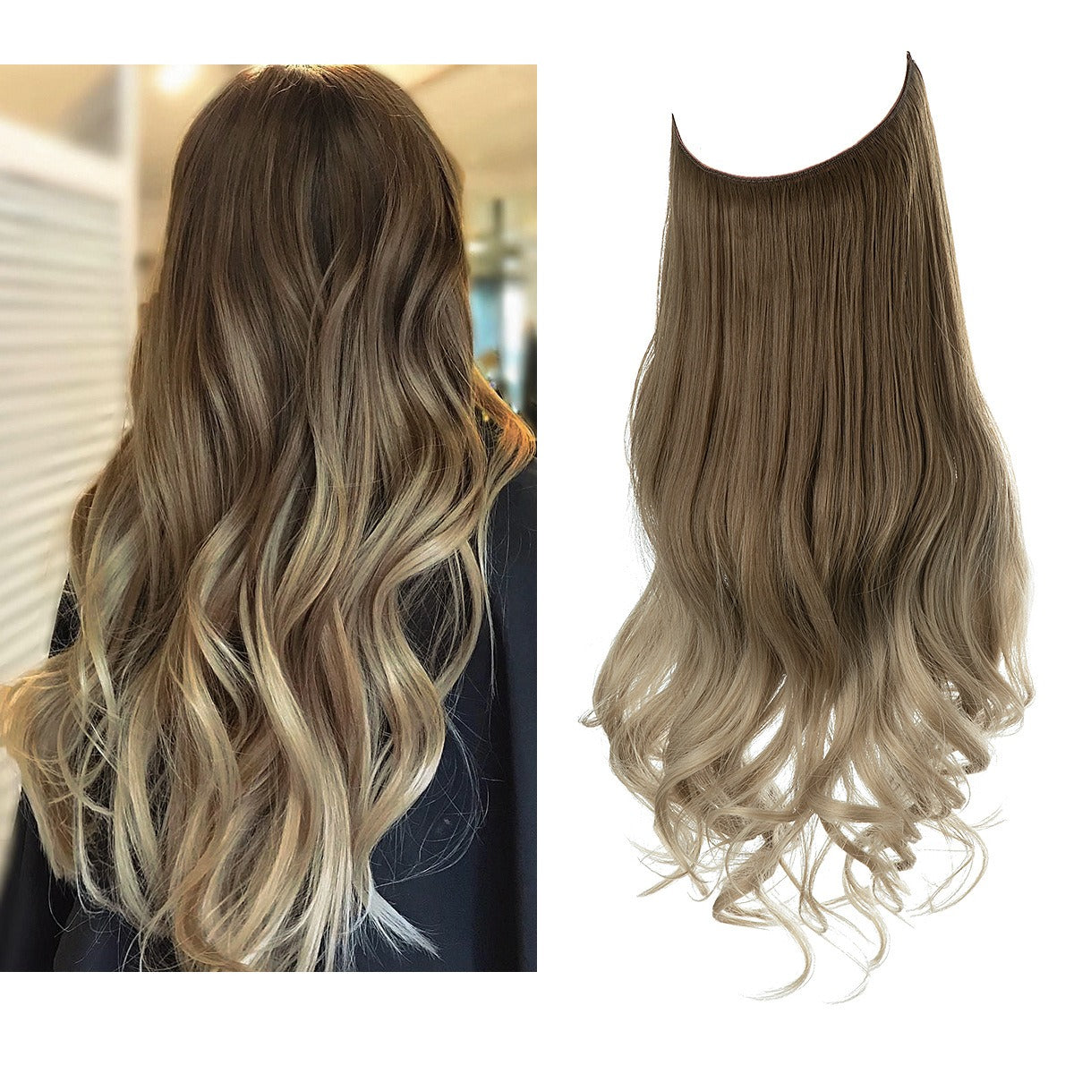 European And American Wig Piece Female Fishline Hair Extension Piece Chemical Fiber Matte High Temperature Silk Long Curly Human Hair - MONA HAIR 