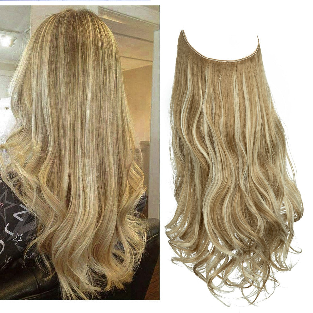 European And American Wig Piece Female Fishline Hair Extension Piece Chemical Fiber Matte High Temperature Silk Long Curly Human Hair - MONA HAIR 