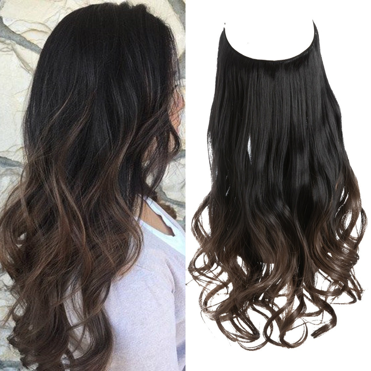 European And American Wig Piece Female Fishline Hair Extension Piece Chemical Fiber Matte High Temperature Silk Long Curly Human Hair - MONA HAIR 
