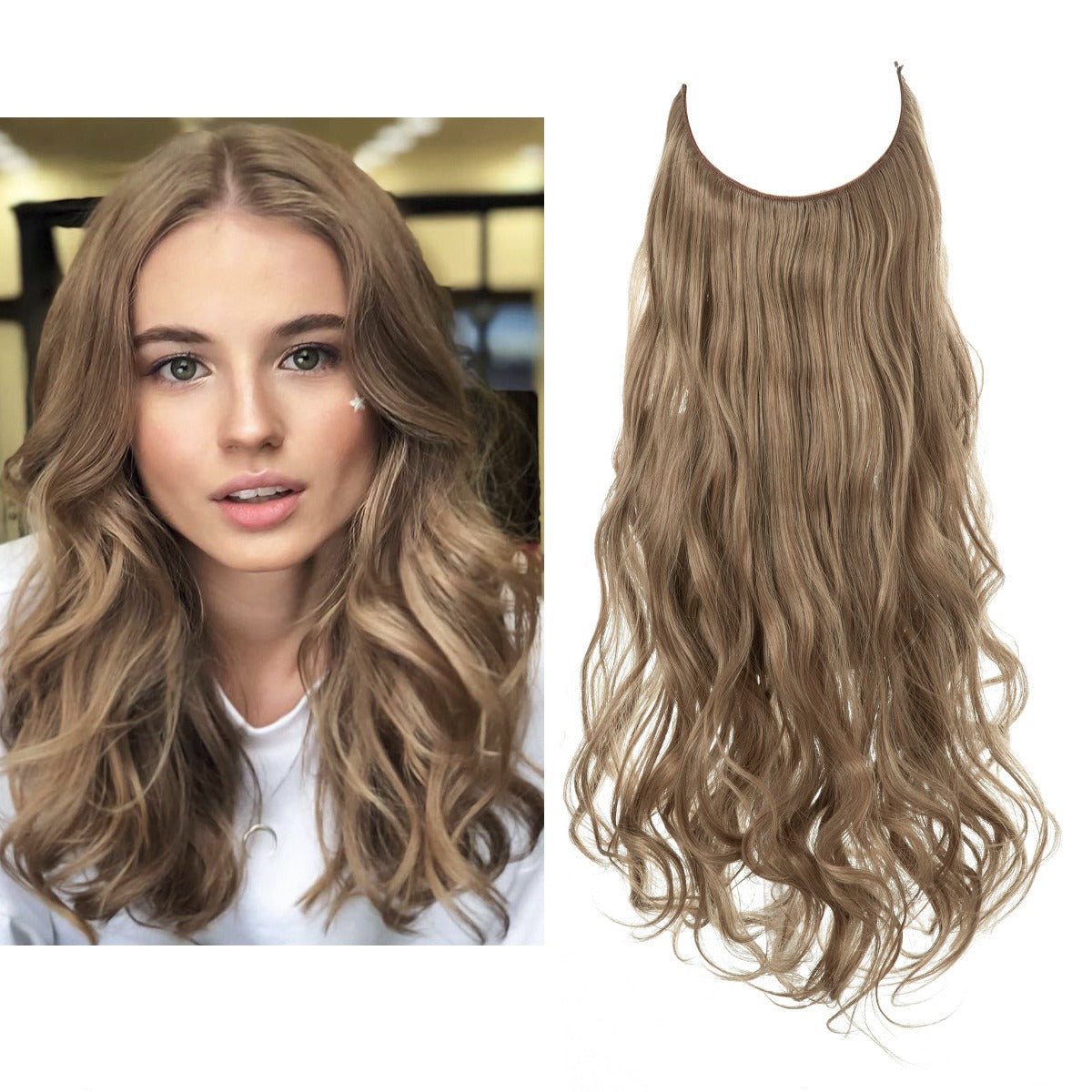 European And American Wig Piece Female Fishline Hair Extension Piece Chemical Fiber Matte High Temperature Silk Long Curly Human Hair - MONA HAIR 