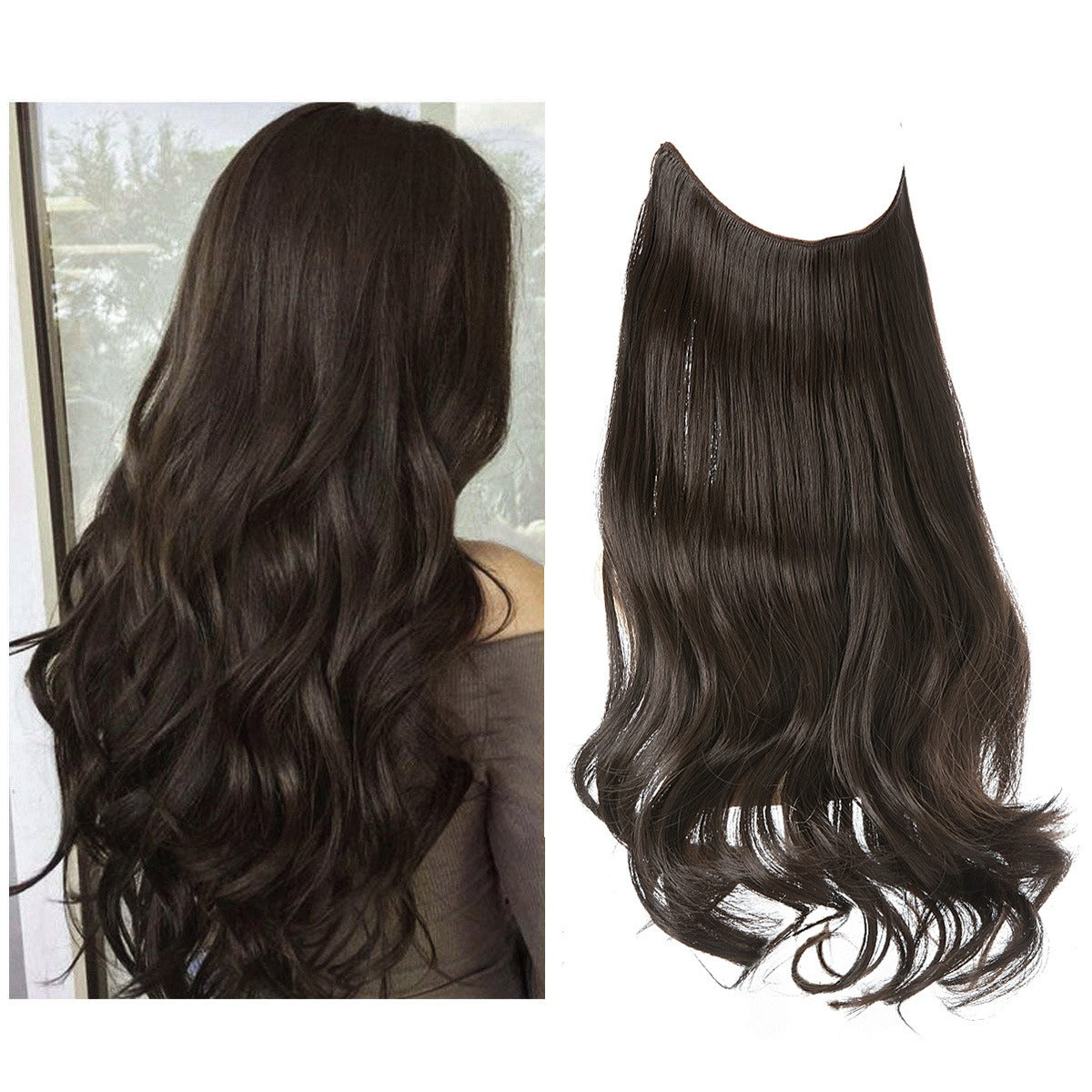 European And American Wig Piece Female Fishline Hair Extension Piece Chemical Fiber Matte High Temperature Silk Long Curly Human Hair - MONA HAIR 