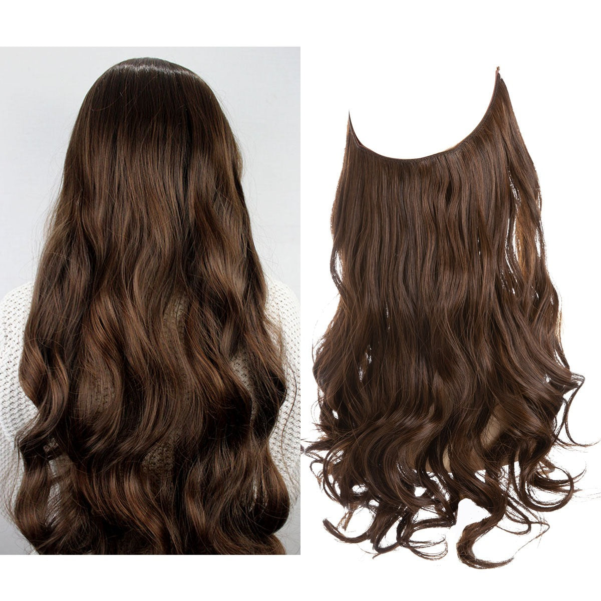 European And American Wig Piece Female Fishline Hair Extension Piece Chemical Fiber Matte High Temperature Silk Long Curly Human Hair - MONA HAIR 