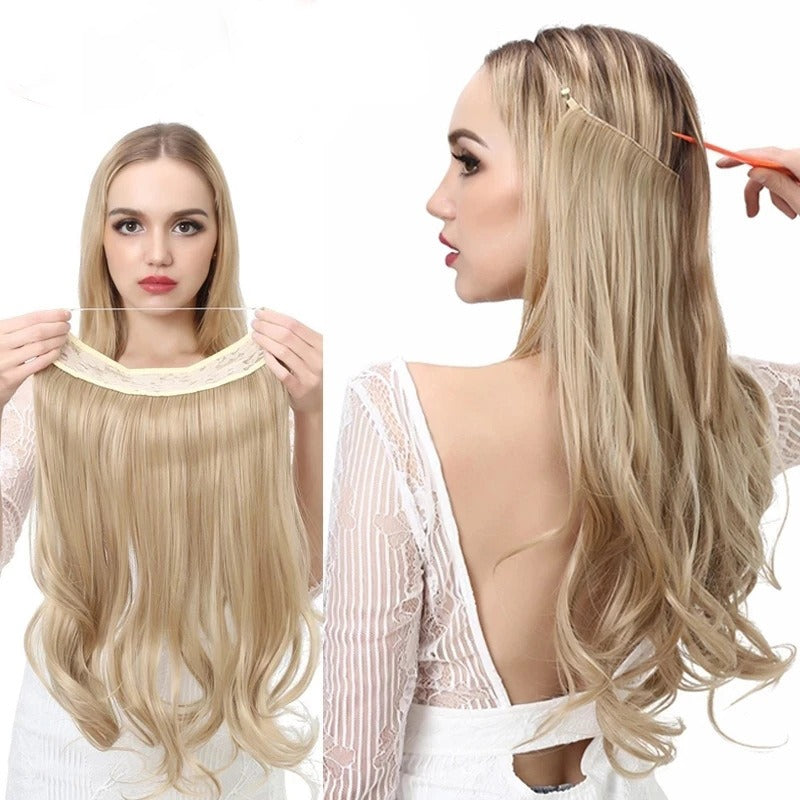 European And American Wig Piece Female Fishline Hair Extension Piece Chemical Fiber Matte High Temperature Silk Long Curly Human Hair - MONA HAIR 