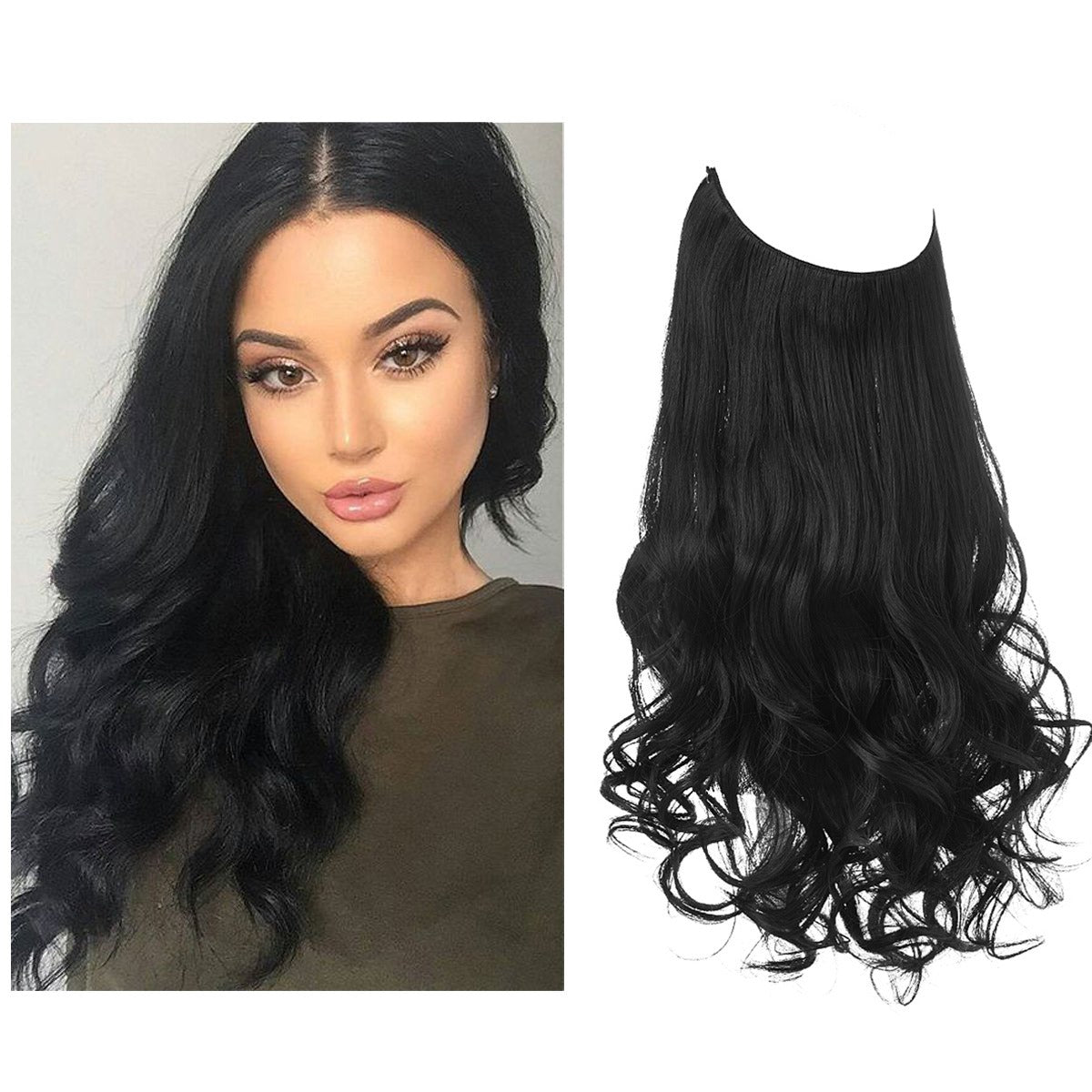 European And American Wig Piece Female Fishline Hair Extension Piece Chemical Fiber Matte High Temperature Silk Long Curly Human Hair - MONA HAIR 