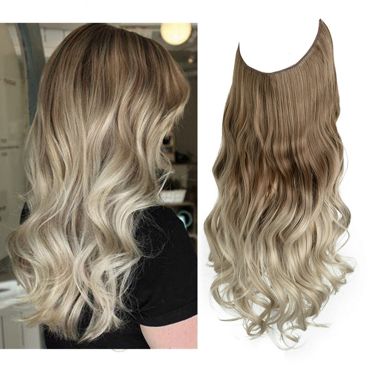 European And American Wig Piece Female Fishline Hair Extension Piece Chemical Fiber Matte High Temperature Silk Long Curly Human Hair - MONA HAIR 