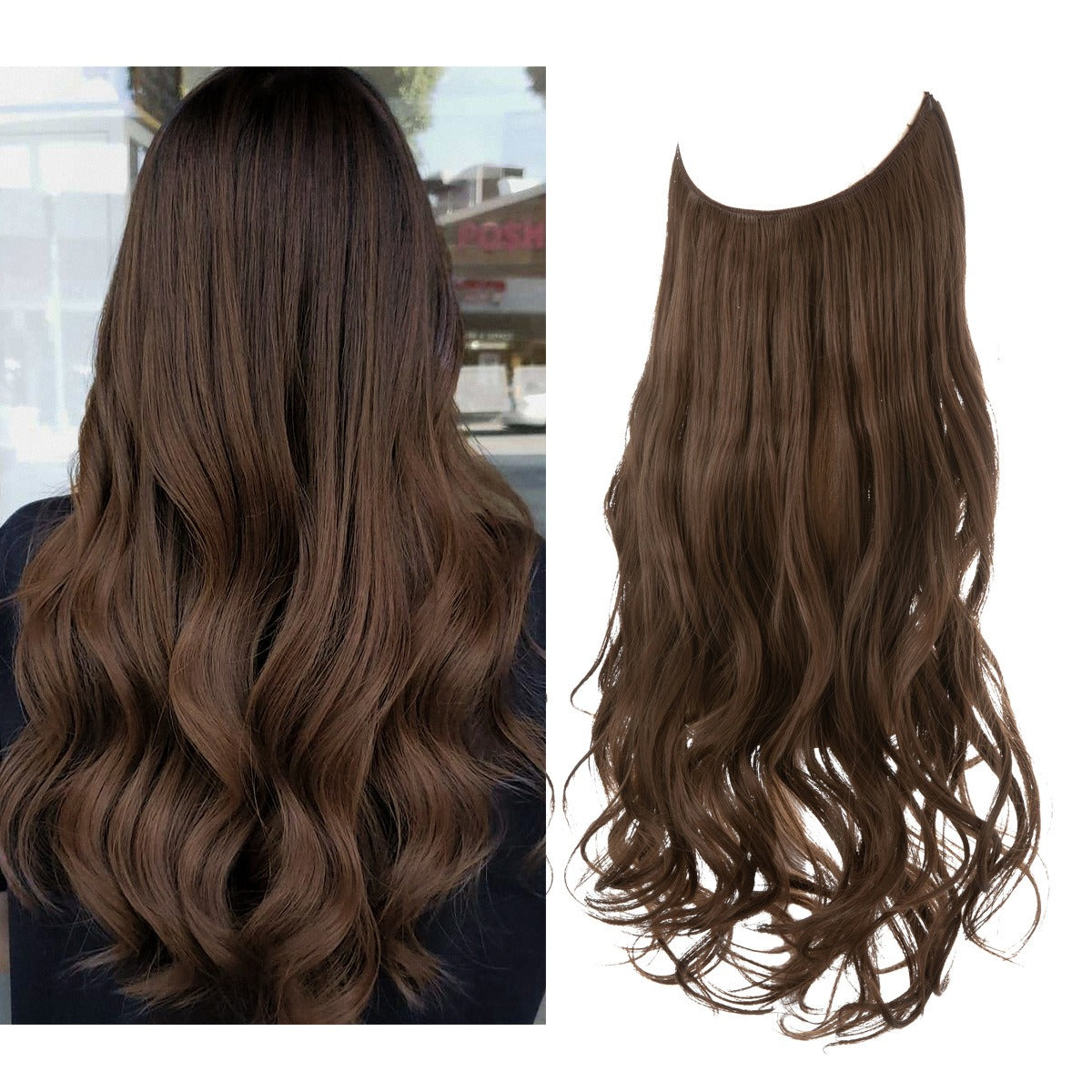 European And American Wig Piece Female Fishline Hair Extension Piece Chemical Fiber Matte High Temperature Silk Long Curly Human Hair - MONA HAIR 