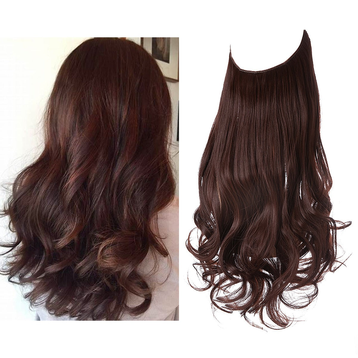 European And American Wig Piece Female Fishline Hair Extension Piece Chemical Fiber Matte High Temperature Silk Long Curly Human Hair - MONA HAIR 