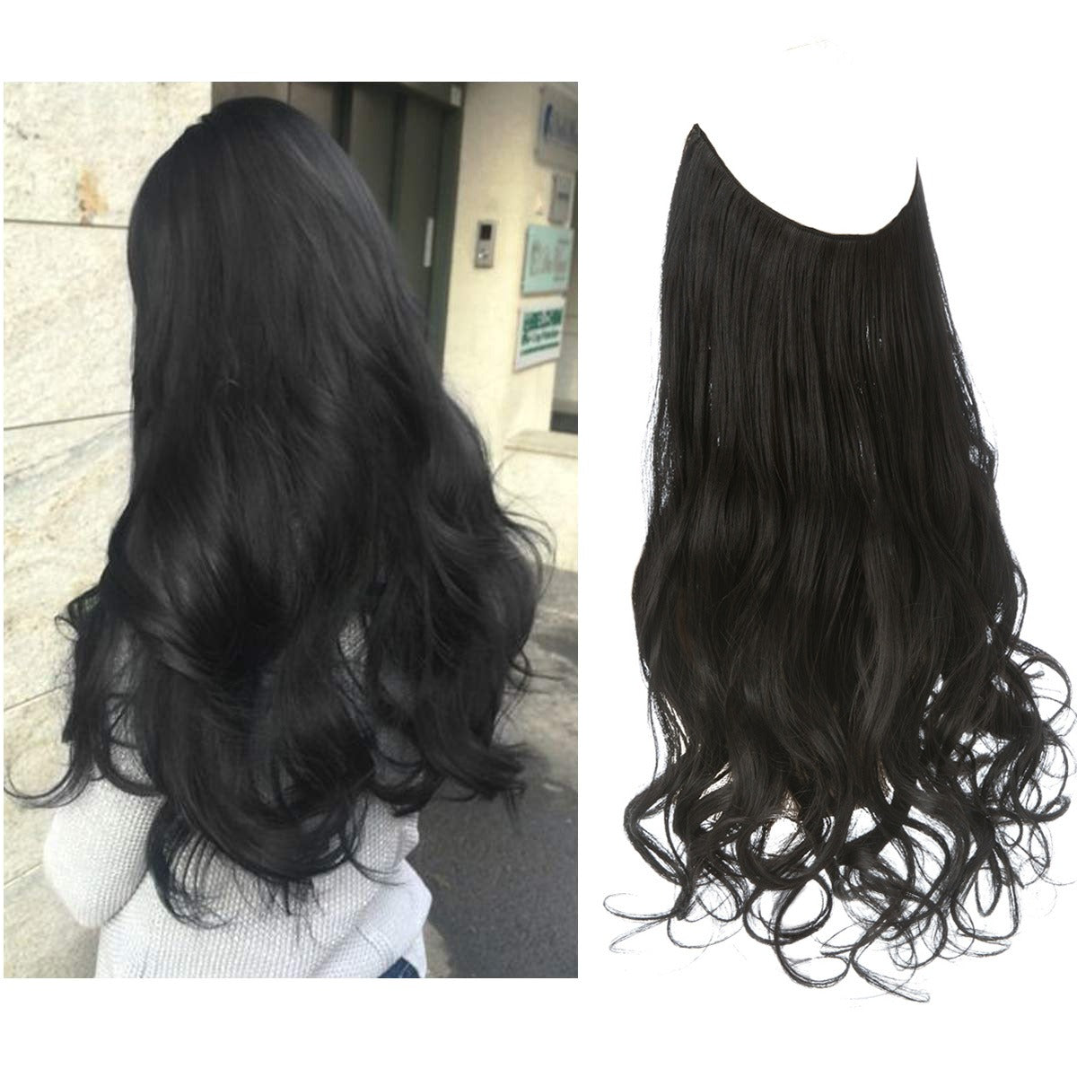 European And American Wig Piece Female Fishline Hair Extension Piece Chemical Fiber Matte High Temperature Silk Long Curly Human Hair - MONA HAIR 