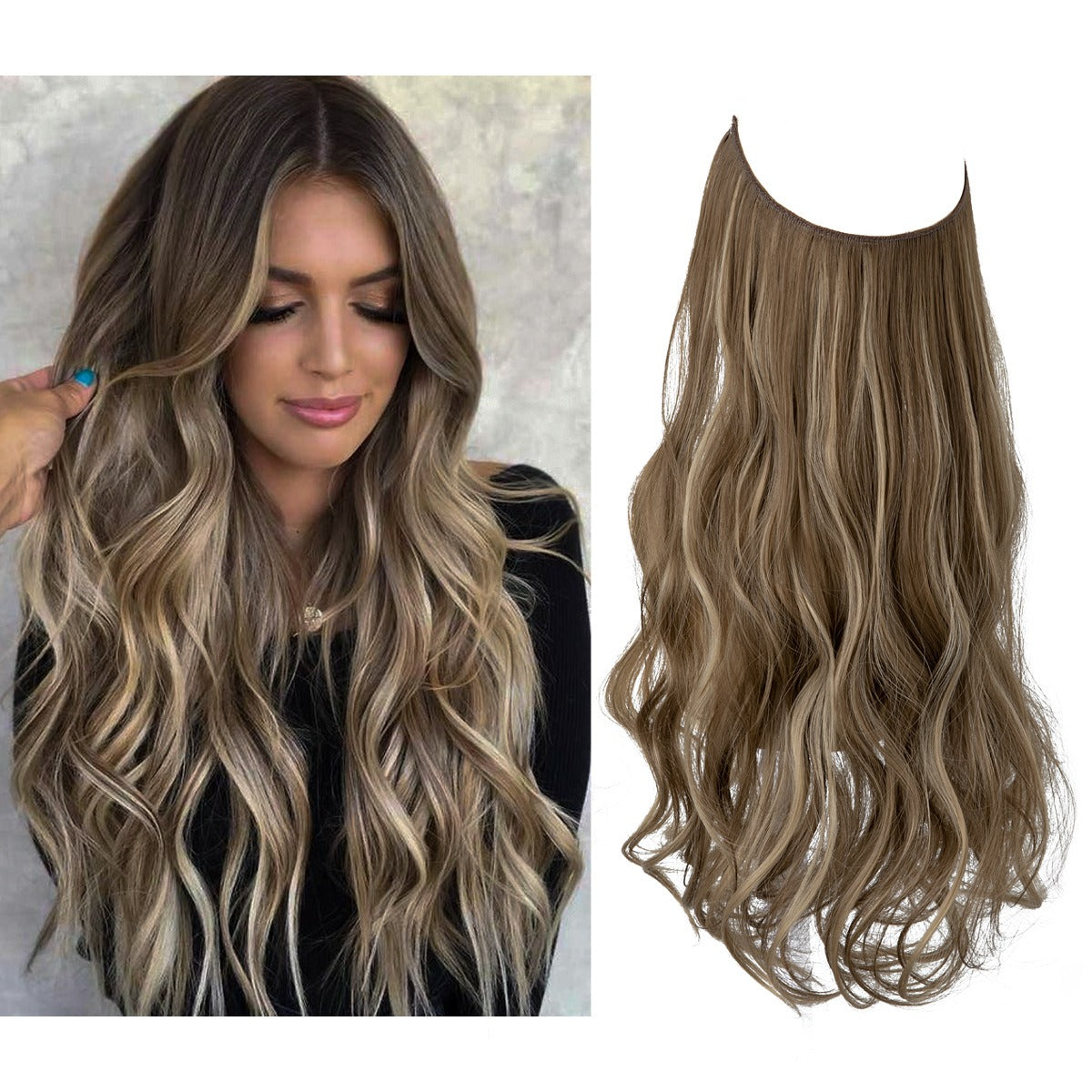European And American Wig Piece Female Fishline Hair Extension Piece Chemical Fiber Matte High Temperature Silk Long Curly Human Hair - MONA HAIR 