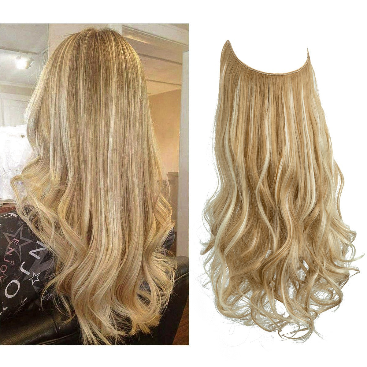 European And American Wig Piece Female Fishline Hair Extension Piece Chemical Fiber Matte High Temperature Silk Long Curly Human Hair - MONA HAIR 