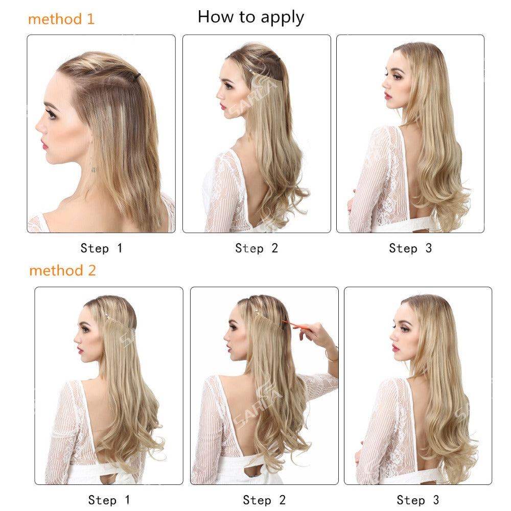 European And American Wig Piece Female Fishline Hair Extension Piece Chemical Fiber Matte High Temperature Silk Long Curly Human Hair - MONA HAIR 