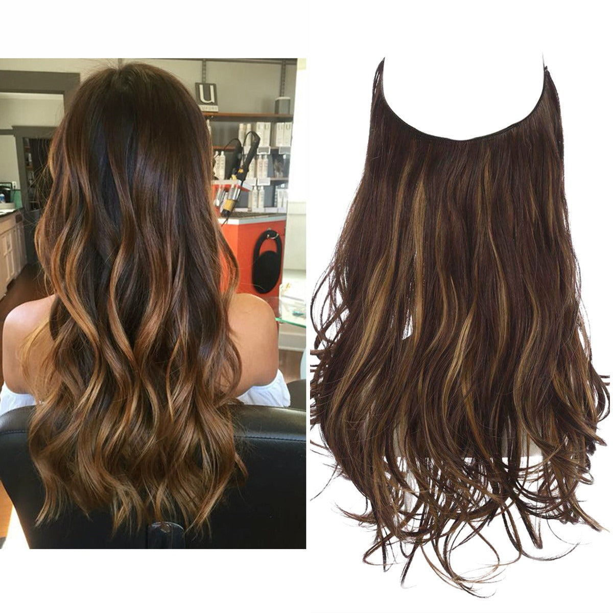 European And American Wig Piece Female Fishline Hair Extension Piece Chemical Fiber Matte High Temperature Silk Long Curly Human Hair - MONA HAIR 