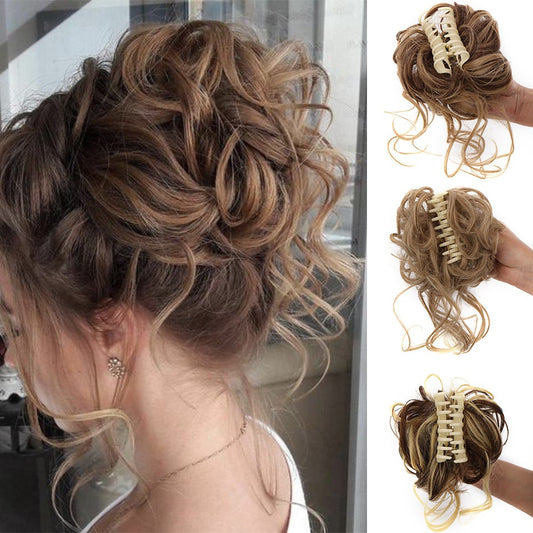 Synthetic Messy Curly Claw Hair Bun Chignon Hair Extensions Scrunchy Fake False Hair With Tail for Women Hairpieces - MONA HAIR 