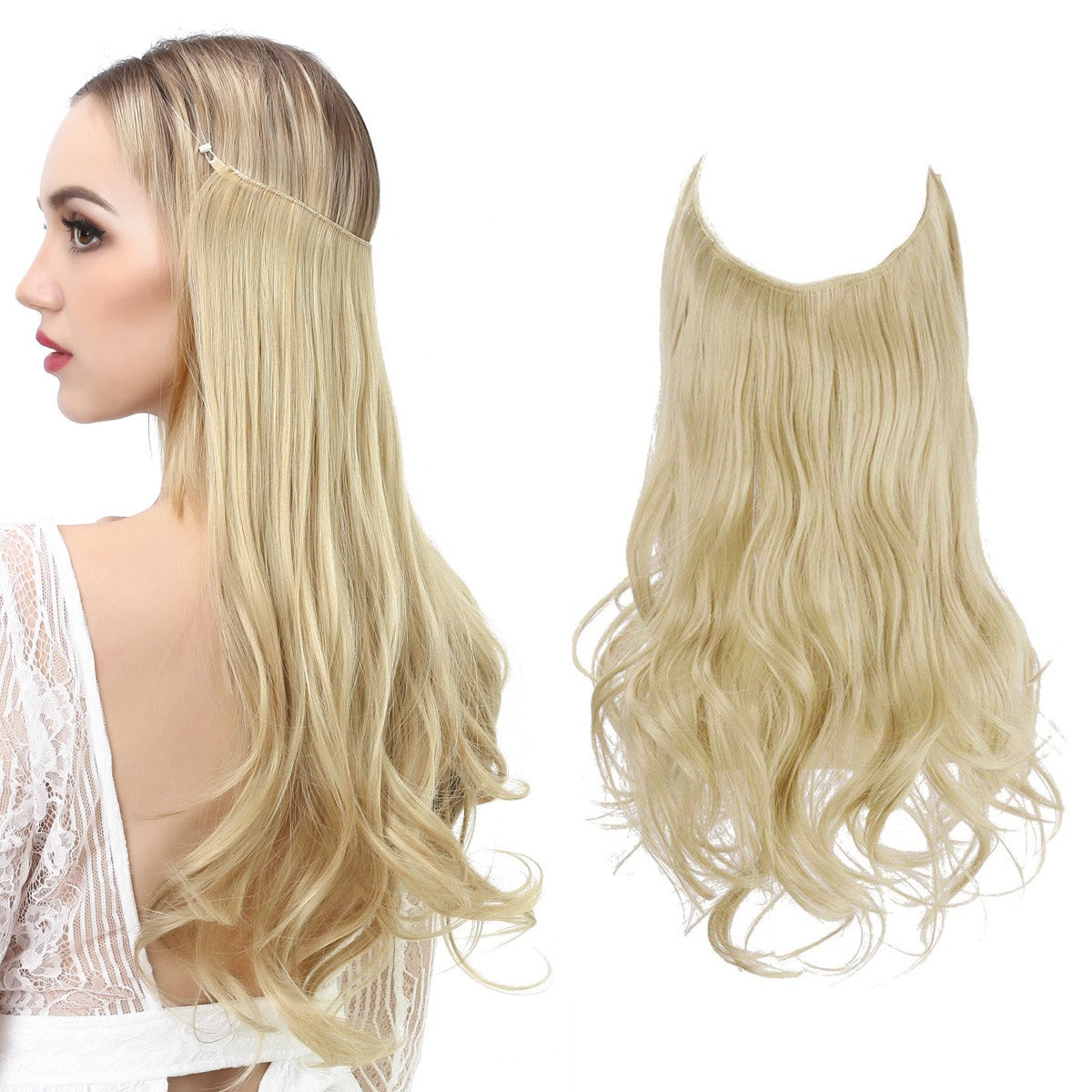 European And American Wig Piece Female Fishline Hair Extension Piece Chemical Fiber Matte High Temperature Silk Long Curly Human Hair - MONA HAIR 