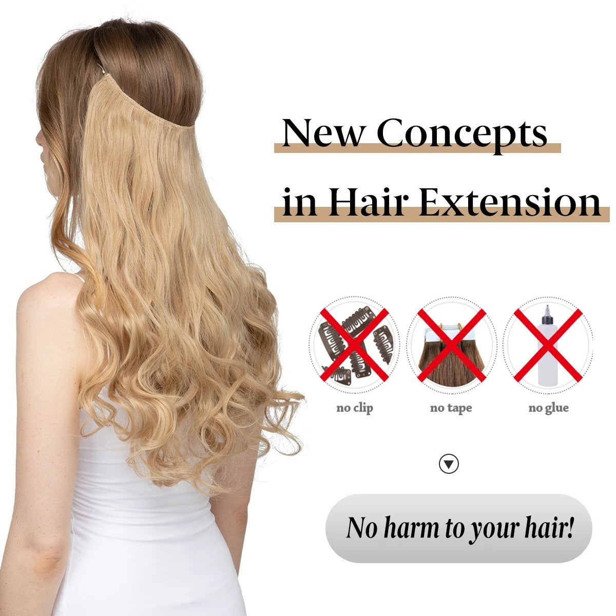 European And American Wig Piece Female Fishline Hair Extension Piece Chemical Fiber Matte High Temperature Silk Long Curly Human Hair - MONA HAIR 