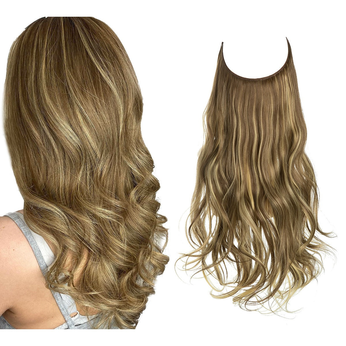 European And American Wig Piece Female Fishline Hair Extension Piece Chemical Fiber Matte High Temperature Silk Long Curly Human Hair - MONA HAIR 