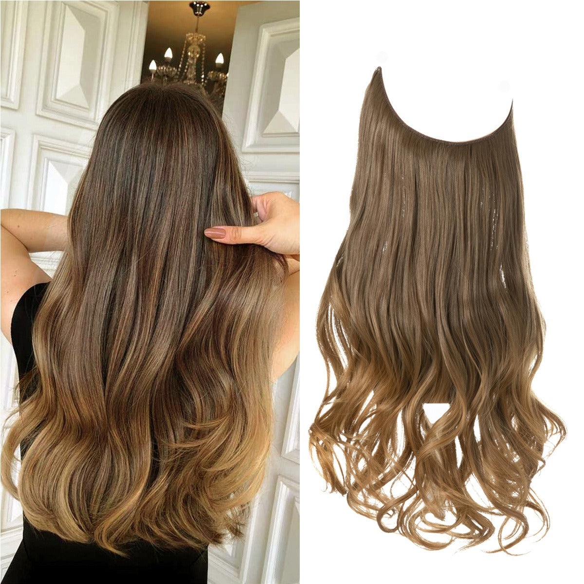 European And American Wig Piece Female Fishline Hair Extension Piece Chemical Fiber Matte High Temperature Silk Long Curly Human Hair - MONA HAIR 