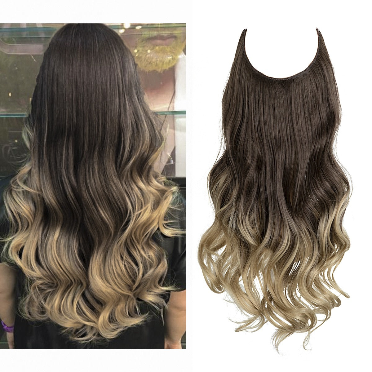European And American Wig Piece Female Fishline Hair Extension Piece Chemical Fiber Matte High Temperature Silk Long Curly Human Hair - MONA HAIR 