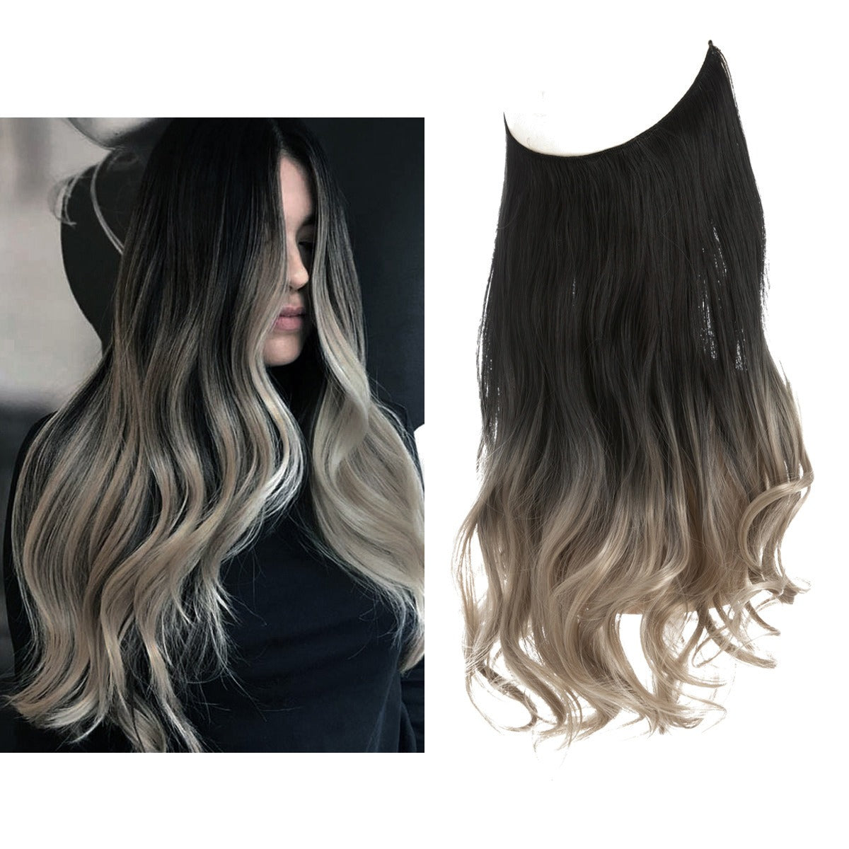 European And American Wig Piece Female Fishline Hair Extension Piece Chemical Fiber Matte High Temperature Silk Long Curly Human Hair - MONA HAIR 