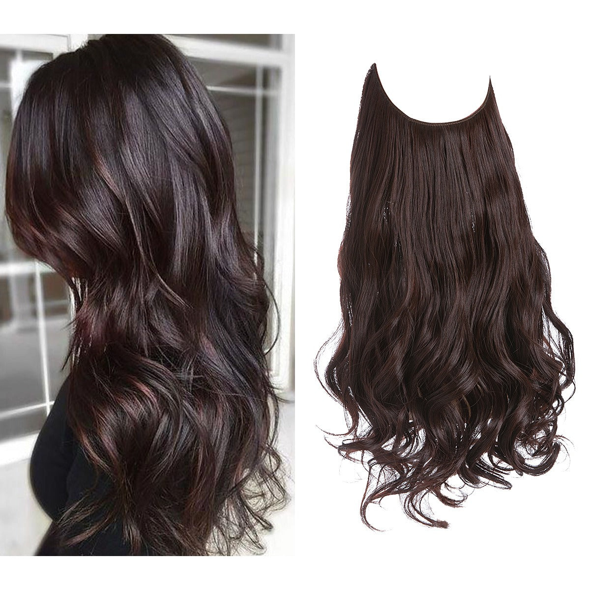 European And American Wig Piece Female Fishline Hair Extension Piece Chemical Fiber Matte High Temperature Silk Long Curly Human Hair - MONA HAIR 
