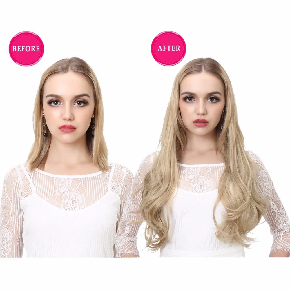 Synthetic Wavy U Part Wigs for Women  Clip in Hair Extension Invisible Half False Wig Long Blonde Black Natural Hairpieces - MONA HAIR 