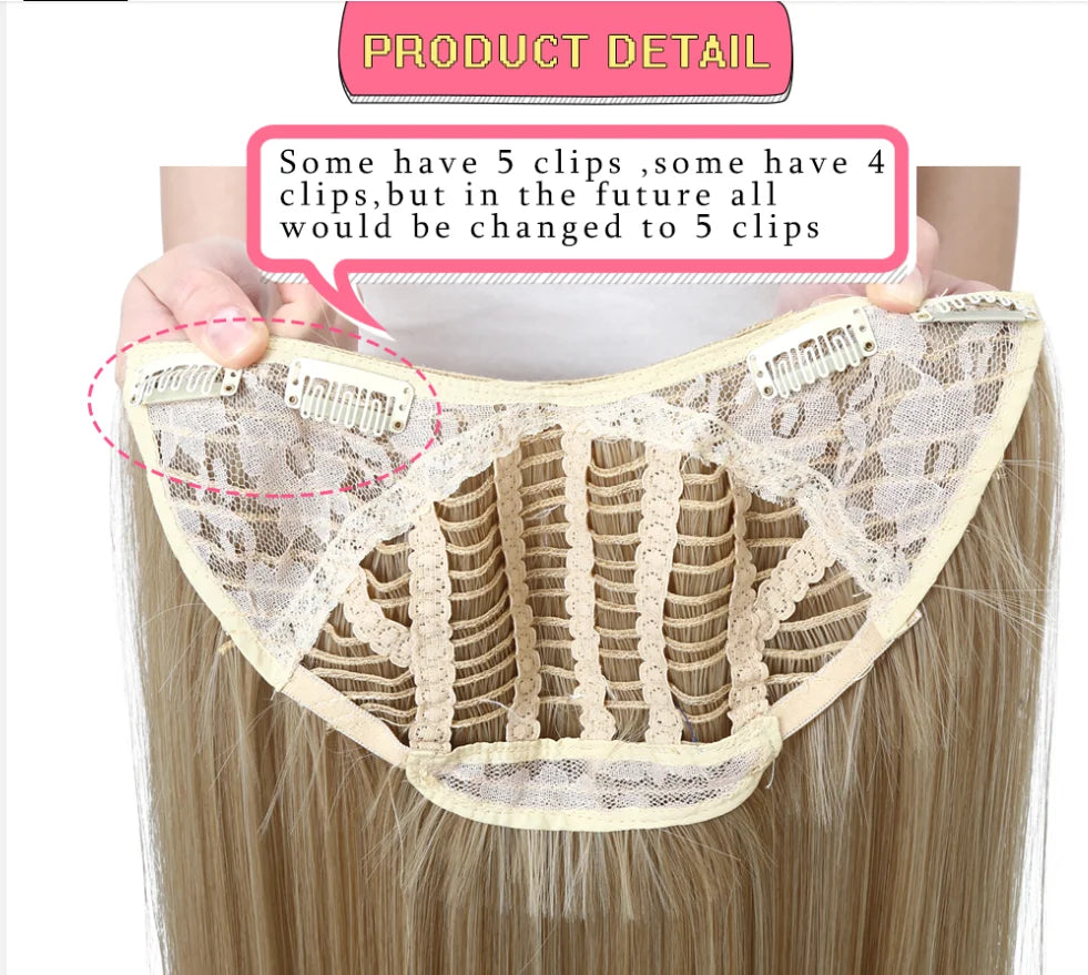 Synthetic Wavy U Part Wigs for Women  Clip in Hair Extension Invisible Half False Wig Long Blonde Black Natural Hairpieces - MONA HAIR 