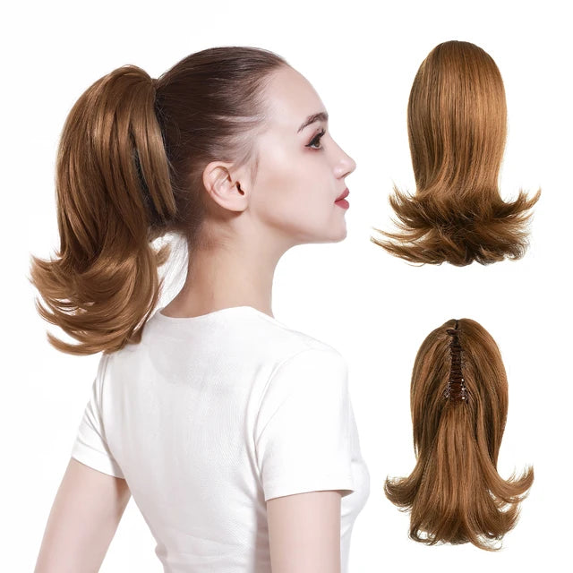 High Quality Synthetic Claw Clip In Hairpiece Lady Ponytail Hair Extension Fake Hair Wavy Overhead Tail Blonde Smooth Horsetail - MONA HAIR 