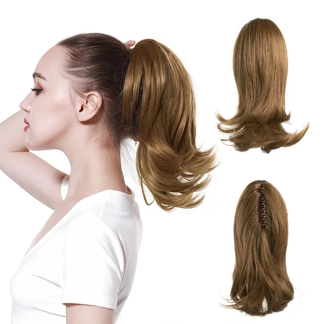 High Quality Synthetic Claw Clip In Hairpiece Lady Ponytail Hair Extension Fake Hair Wavy Overhead Tail Blonde Smooth Horsetail - MONA HAIR 