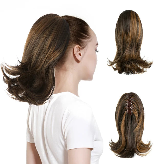 High Quality Synthetic Claw Clip In Hairpiece Lady Ponytail Hair Extension Fake Hair Wavy Overhead Tail Blonde Smooth Horsetail - MONA HAIR 