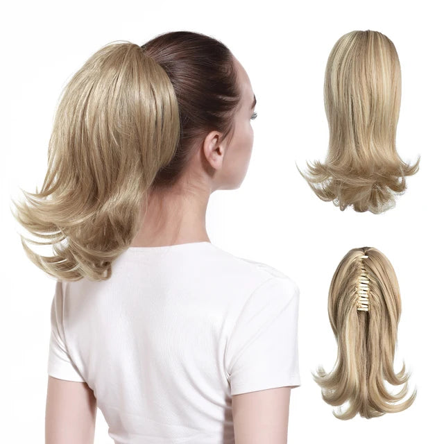 High Quality Synthetic Claw Clip In Hairpiece Lady Ponytail Hair Extension Fake Hair Wavy Overhead Tail Blonde Smooth Horsetail - MONA HAIR 
