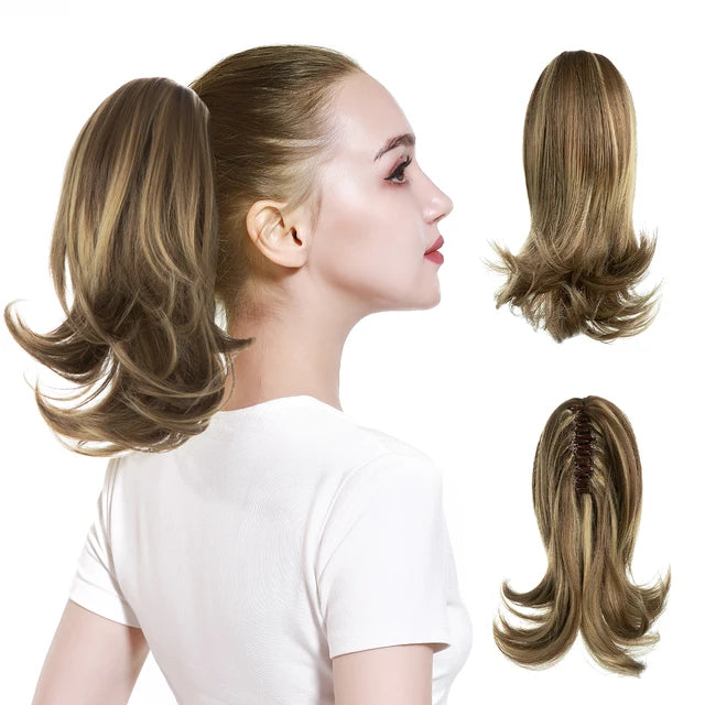 High Quality Synthetic Claw Clip In Hairpiece Lady Ponytail Hair Extension Fake Hair Wavy Overhead Tail Blonde Smooth Horsetail - MONA HAIR 