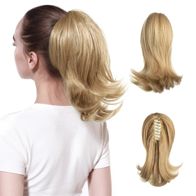 High Quality Synthetic Claw Clip In Hairpiece Lady Ponytail Hair Extension Fake Hair Wavy Overhead Tail Blonde Smooth Horsetail - MONA HAIR 