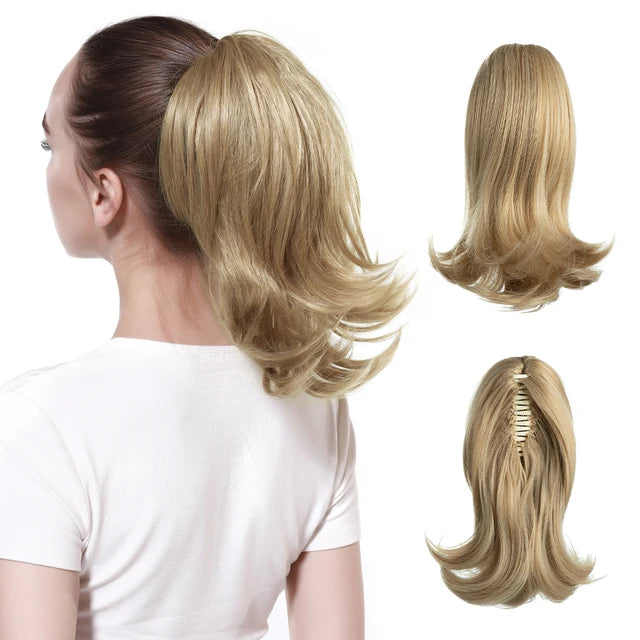 High Quality Synthetic Claw Clip In Hairpiece Lady Ponytail Hair Extension Fake Hair Wavy Overhead Tail Blonde Smooth Horsetail - MONA HAIR 