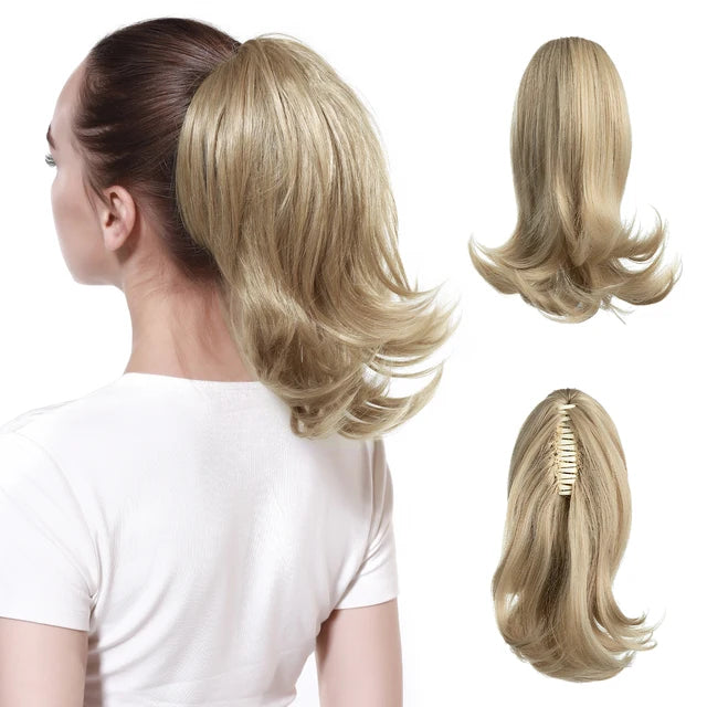 High Quality Synthetic Claw Clip In Hairpiece Lady Ponytail Hair Extension Fake Hair Wavy Overhead Tail Blonde Smooth Horsetail - MONA HAIR 