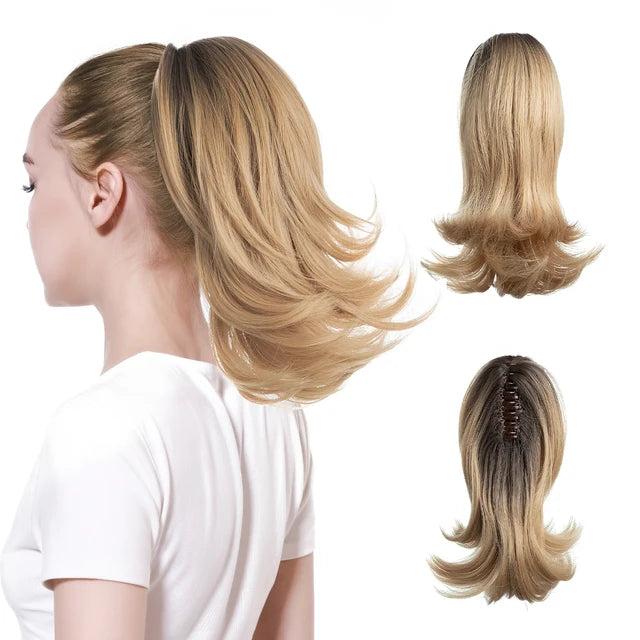 High Quality Synthetic Claw Clip In Hairpiece Lady Ponytail Hair Extension Fake Hair Wavy Overhead Tail Blonde Smooth Horsetail - MONA HAIR 
