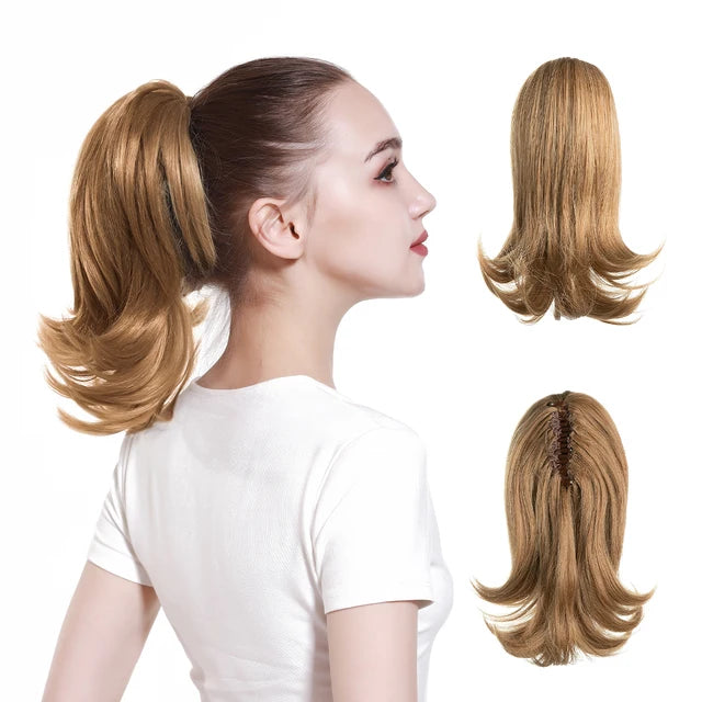 High Quality Synthetic Claw Clip In Hairpiece Lady Ponytail Hair Extension Fake Hair Wavy Overhead Tail Blonde Smooth Horsetail - MONA HAIR 