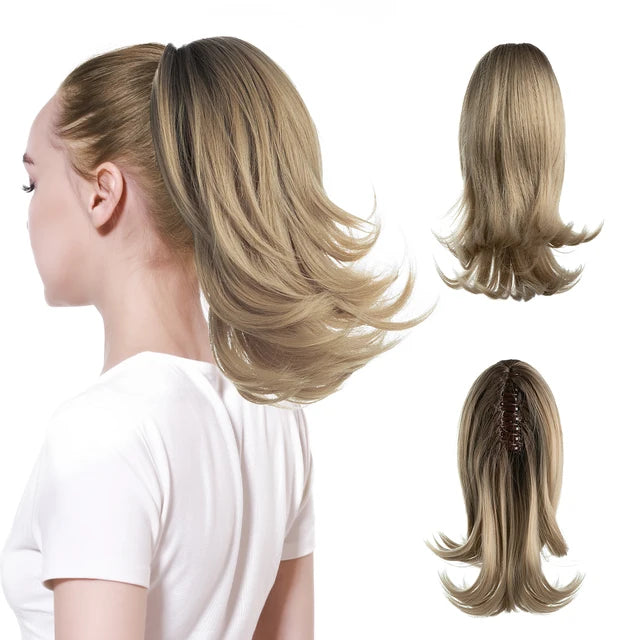 High Quality Synthetic Claw Clip In Hairpiece Lady Ponytail Hair Extension Fake Hair Wavy Overhead Tail Blonde Smooth Horsetail - MONA HAIR 