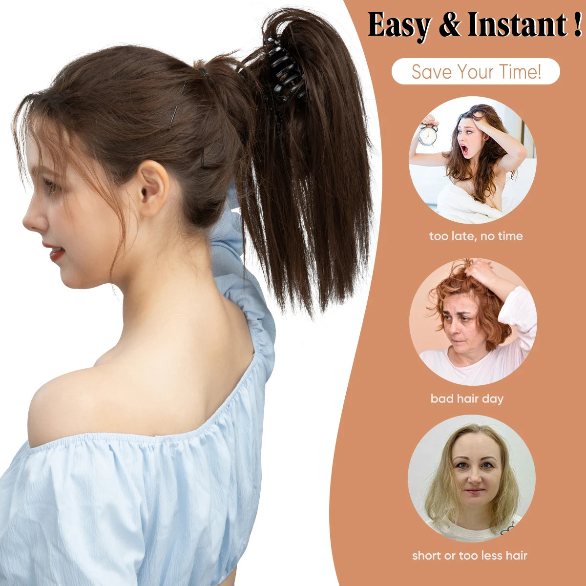 High Temperature Synthetic Short Straight Claw Clip In Ponytail Extensions Elegant Daily Hairpiece Fake Hair for Women - MONA HAIR 