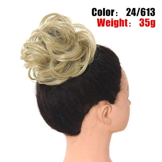Messy Hair Bun ElasticSynthetic Scrunchie Hairpieces for Women Chignon Updo Donut Curly Hair Rope Rubber Band Wrap Ponytail - MONA HAIR 