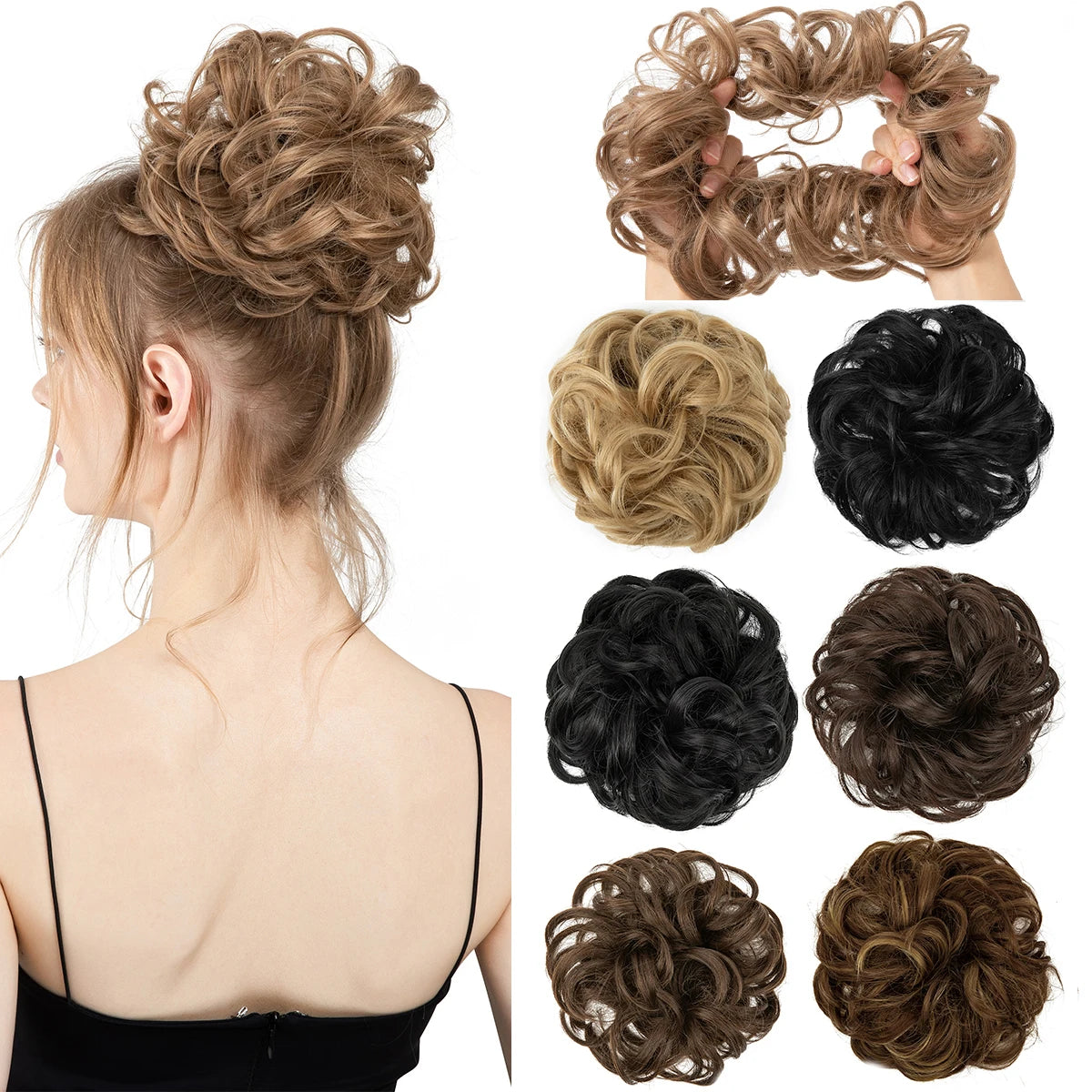 Messy Hair Bun ElasticSynthetic Scrunchie Hairpieces for Women Chignon Updo Donut Curly Hair Rope Rubber Band Wrap Ponytail - MONA HAIR 