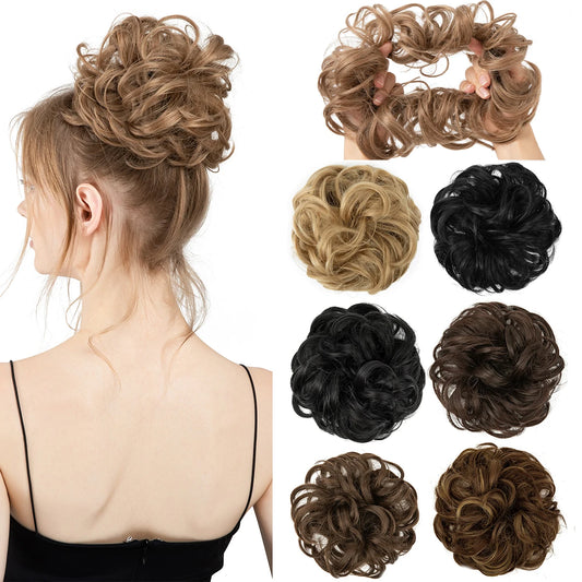 Messy Hair Bun ElasticSynthetic Scrunchie Hairpieces for Women Chignon Updo Donut Curly Hair Rope Rubber Band Wrap Ponytail - MONA HAIR 