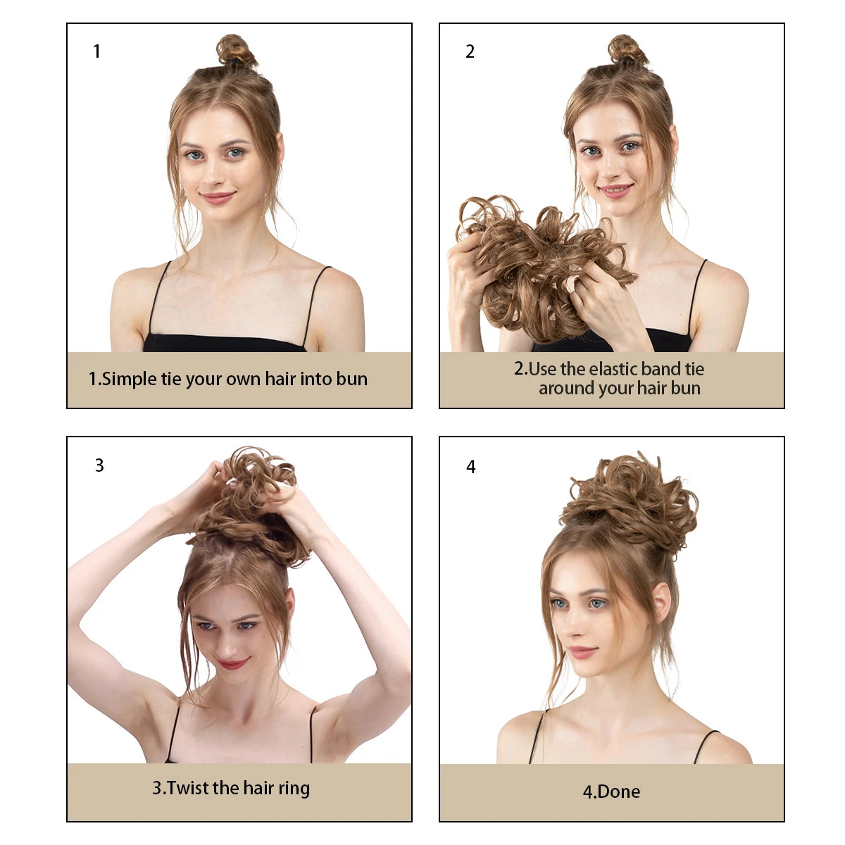 Messy Hair Bun ElasticSynthetic Scrunchie Hairpieces for Women Chignon Updo Donut Curly Hair Rope Rubber Band Wrap Ponytail - MONA HAIR 