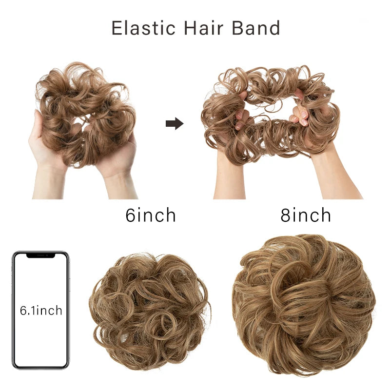 Messy Hair Bun ElasticSynthetic Scrunchie Hairpieces for Women Chignon Updo Donut Curly Hair Rope Rubber Band Wrap Ponytail - MONA HAIR 