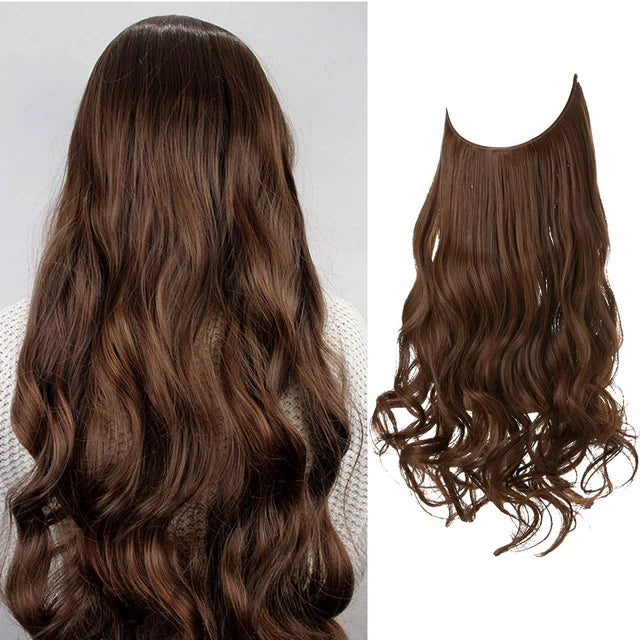 Premium Synthetic Clips In Natural Daily Wear Hair Extension Ombre One Piece Long Wave Invisible Wire False Hair Piece For Women - MONA HAIR 