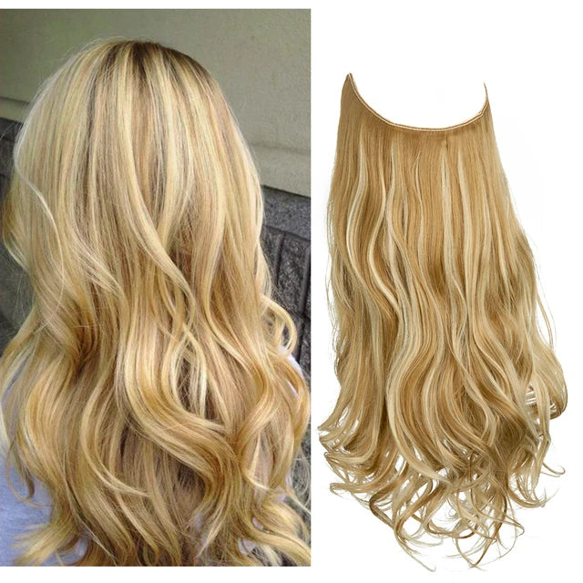 Premium Synthetic Clips In Natural Daily Wear Hair Extension Ombre One Piece Long Wave Invisible Wire False Hair Piece For Women - MONA HAIR 