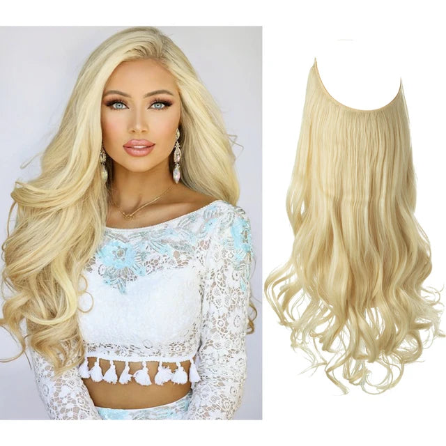 Premium Synthetic Clips In Natural Daily Wear Hair Extension Ombre One Piece Long Wave Invisible Wire False Hair Piece For Women - MONA HAIR 