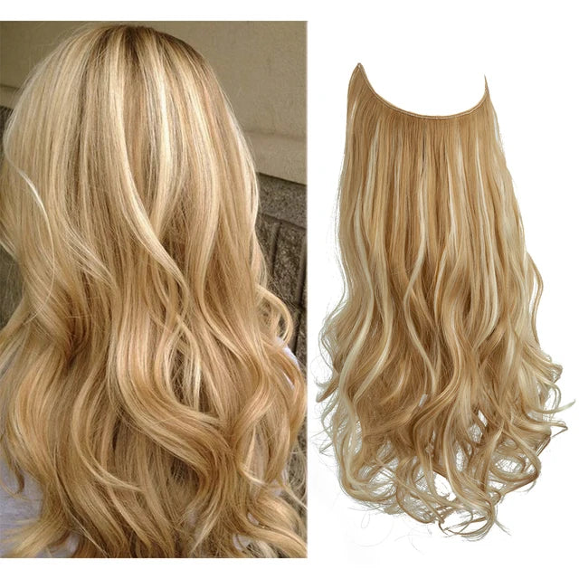 Premium Synthetic Clips In Natural Daily Wear Hair Extension Ombre One Piece Long Wave Invisible Wire False Hair Piece For Women - MONA HAIR 