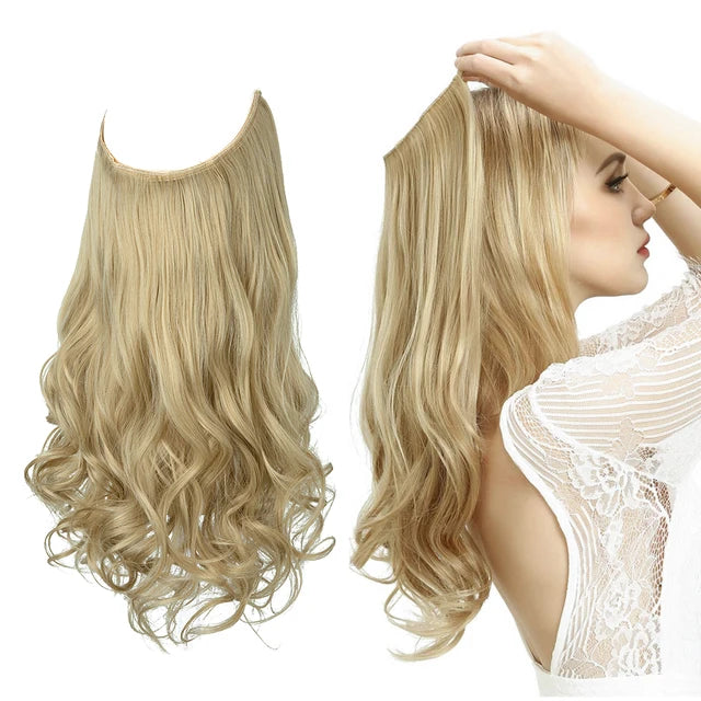 Premium Synthetic Clips In Natural Daily Wear Hair Extension Ombre One Piece Long Wave Invisible Wire False Hair Piece For Women - MONA HAIR 